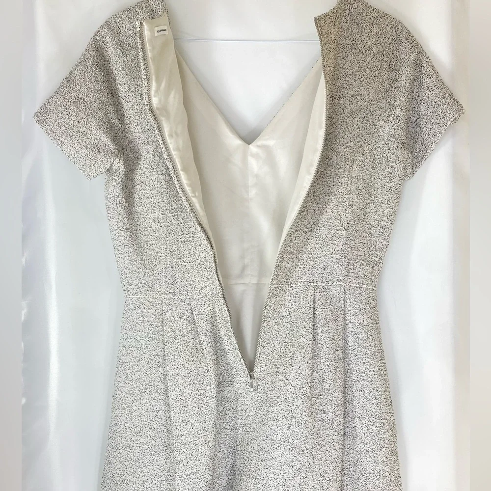 Club Monaco Black White Speckled Cotton Blend Fit Flare Dress Sz S Luxury Zipper - Picture 3 of 11